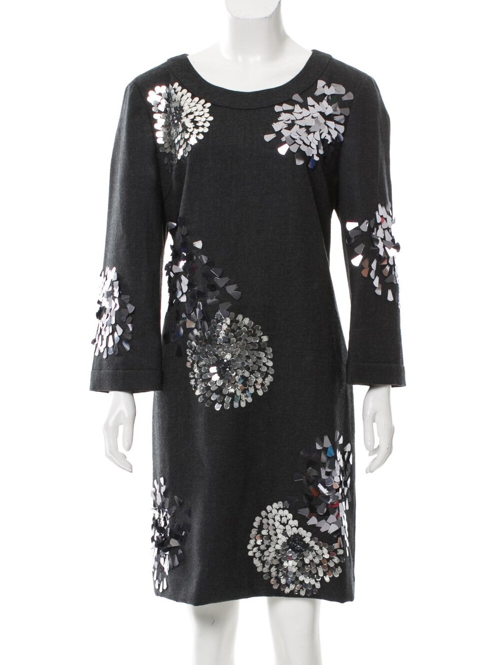 New $495 Tory Burch Sarra Spangled Sequin Gray Wool Dress Sz 10